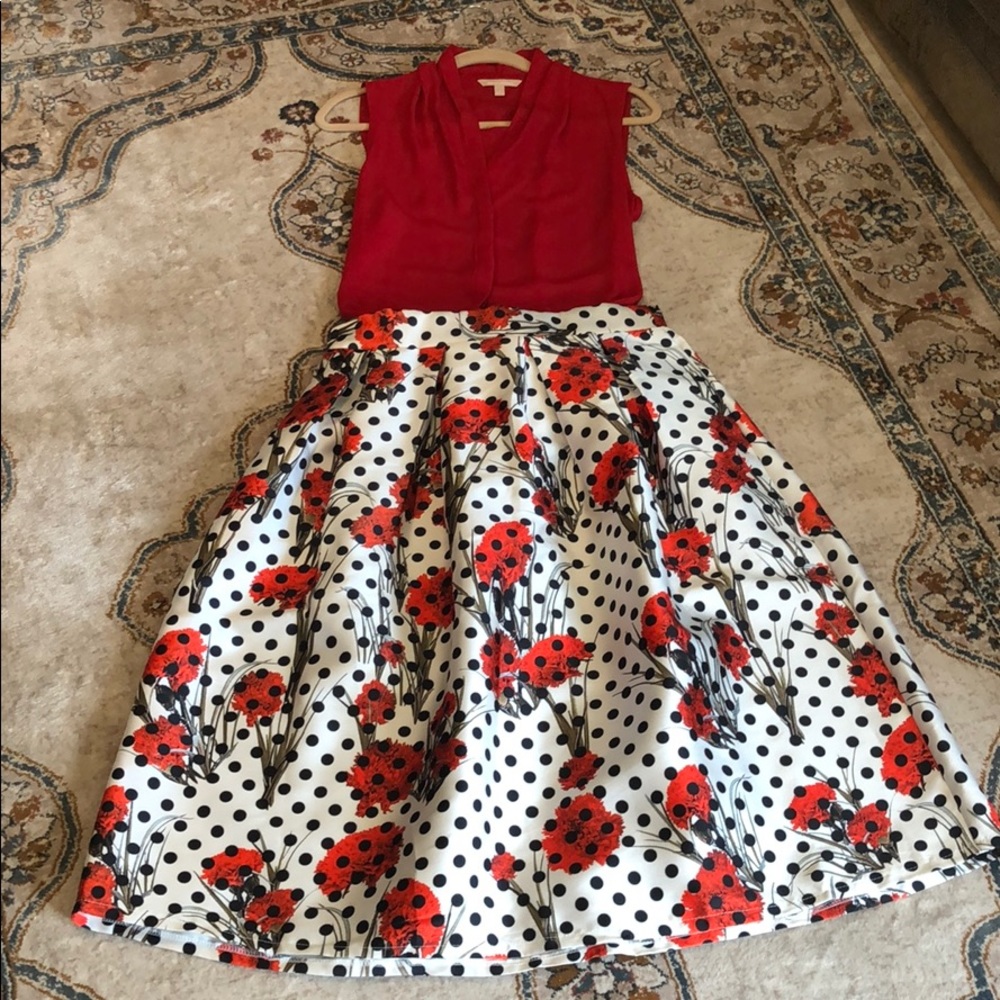 Beautiful polka dot red flowers skirt